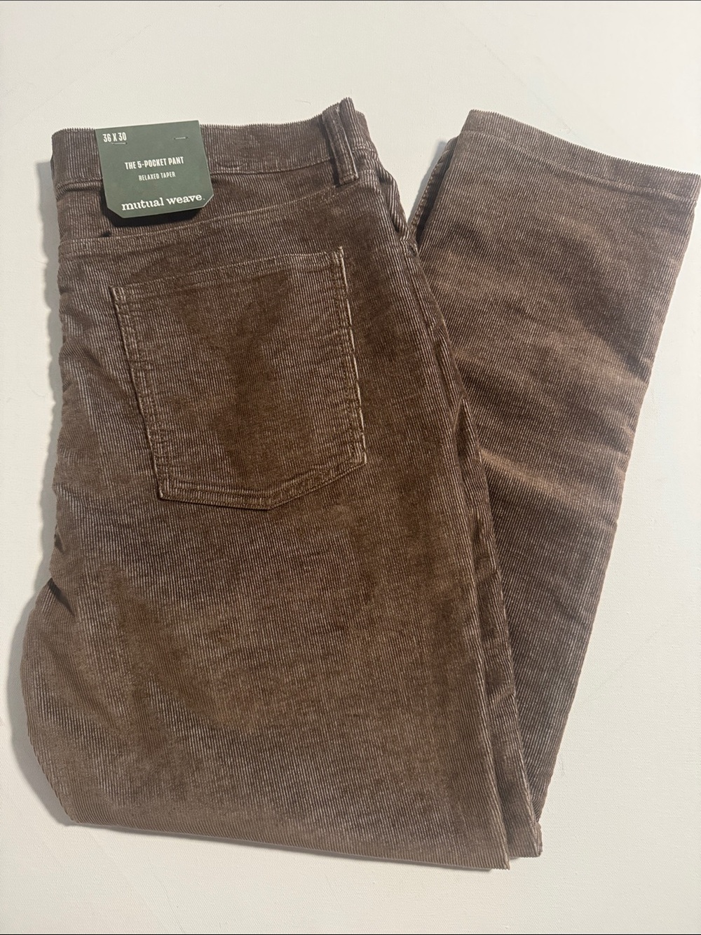 Corduroy Pants Mens 36 30 Brown Relaxed Taper Mutual Weave